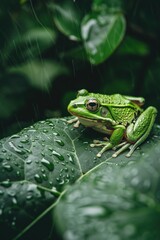 Obraz premium Green Frog on Leaf