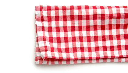 piece of gingham fabric in red and white checks, Isolated on white background