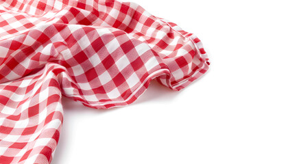 Fototapeta premium piece of gingham fabric in red and white checks, Isolated on white background