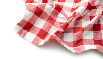 Obraz premium piece of gingham fabric in red and white checks, Isolated on white background