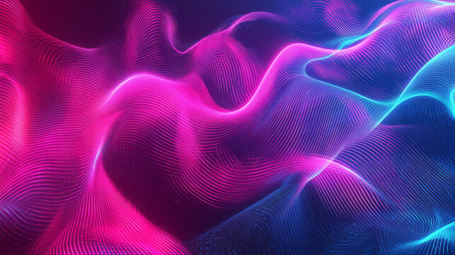 A bold and vibrant abstract background with a spiral sound wave rhythm line in neon pink and blue, forming a striking and energetic pattern.