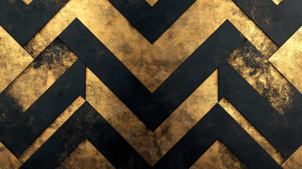 A striking geometric pattern with chevron lines in bold black and gold, creating a luxurious and eye-catching design.