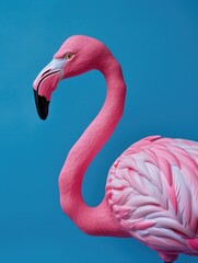 Naklejka premium Pink Flamingo on Blue Background