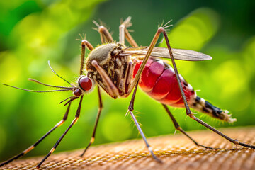 Naklejka premium Malaria mosquito on a green background.