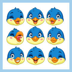 Collection of various shapes of blue bird heads