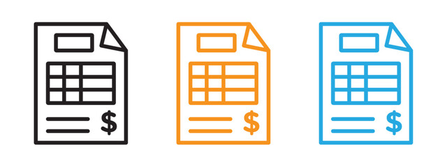 Invoice icon Flat vector set outline