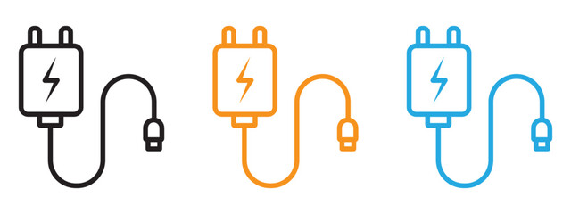 Mobile charger icon Flat vector set outline