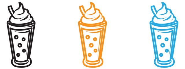 Milk shake icon Flat vector set outline