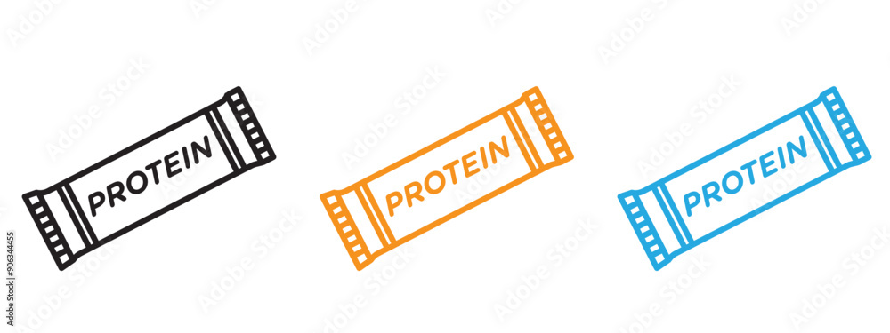 Poster protein bar icon flat vector set outline