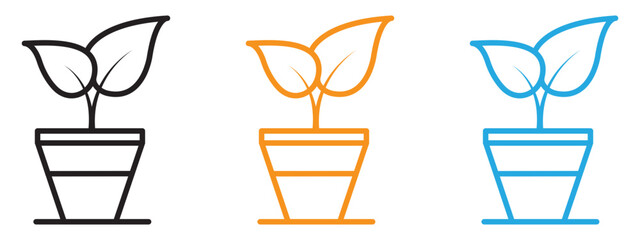 Plant Pot Icon Flat vector set outline
