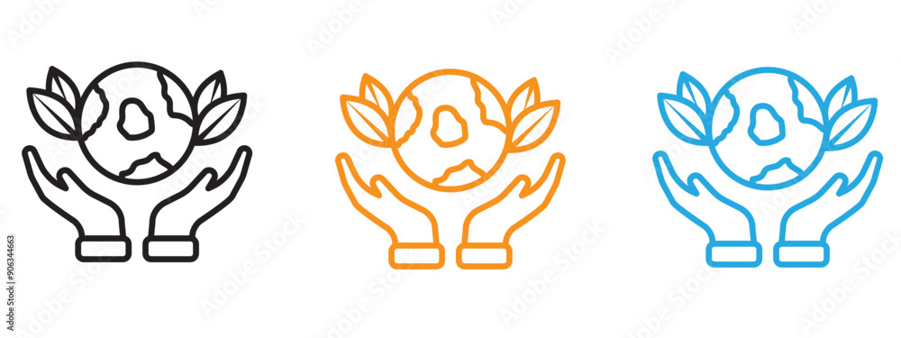 Poster save environment icon flat vector set outline