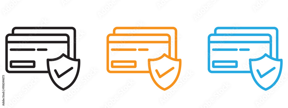 Poster secure payment icon flat vector set outline