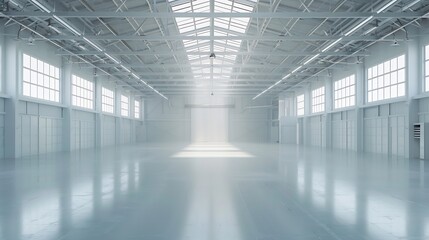 Interior of empty warehouse or garage in white colors : Generative AI