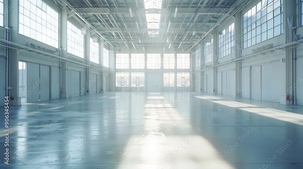 Poster large bright and empty warehouse : generative ai