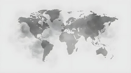 A grayscale world map, minimalist yet detailed, portraying global connectivity and diversity, suitable for presentations, educational materials, or artistic projects seeking simplicity and elegance