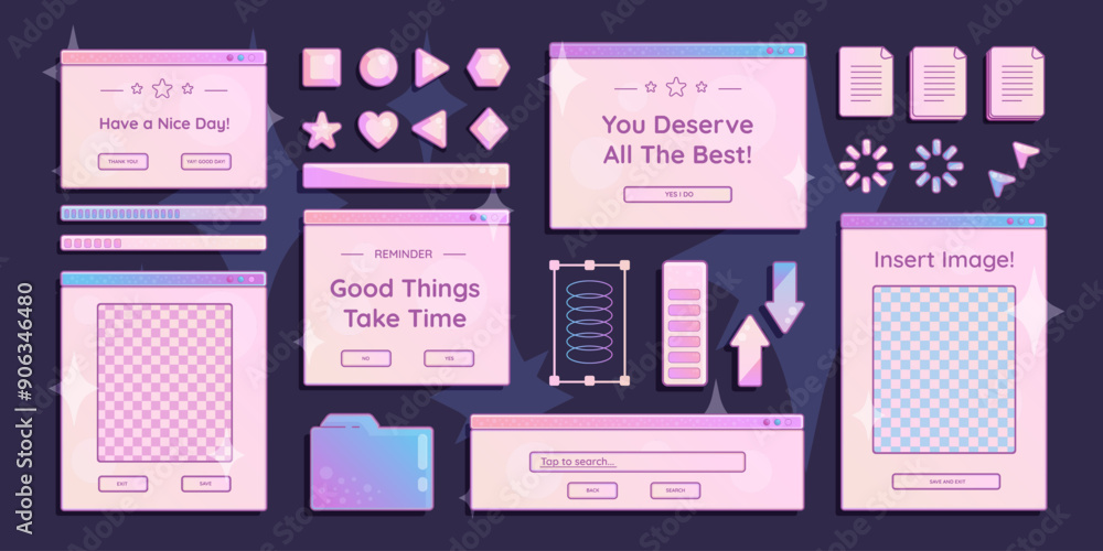 Canvas Prints computer screens, opened windows with short phrases and elements, loading bars and cursors, folders 