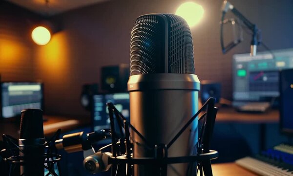 Professional microphone at the radio station, entertainment and communication concer