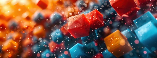 Fragmentation: Break down the subject matter into geometric shapes like cubes, triangles, and cylinders.