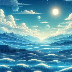 Background illustration of clear blue water surface on a summer day
