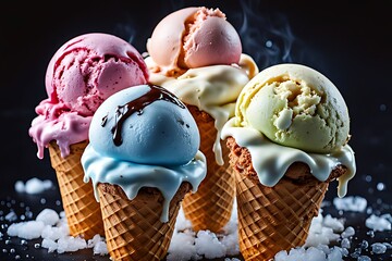 Melting Ice Cream Cones with Chocolate Drizzle