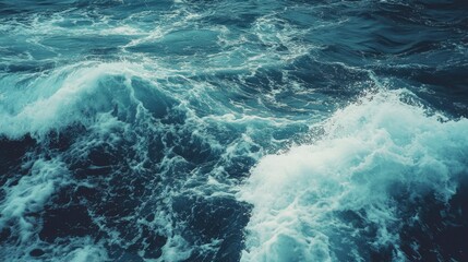 Turbulent Ocean Waves with White Foam and Blue Water