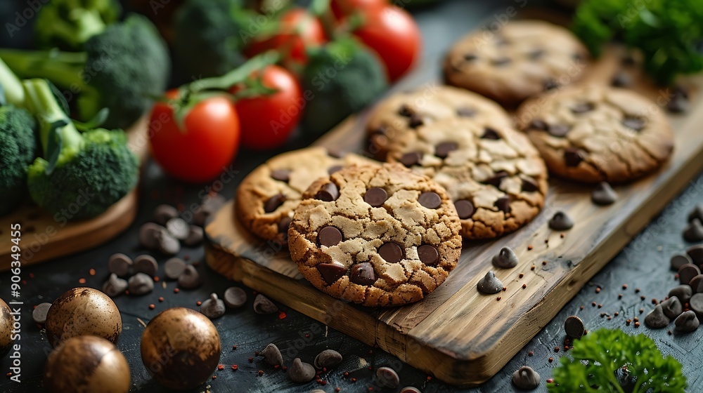 Poster in this board game broccoli beats chocolate chip cookies that means healthy food is better than junk