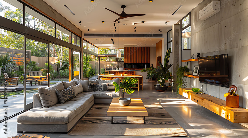 Poster interior creating harmonious environment with a seamless flow between different areas of an openplan