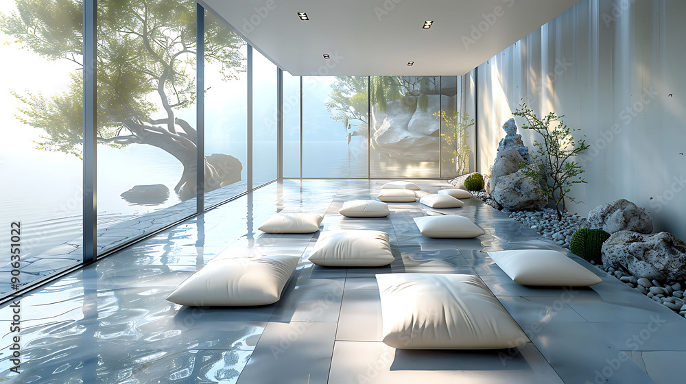 Poster interior creating harmonious environment with cohesive color schemes and balanced decor in a serene 