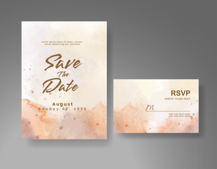 Wedding invitation with Abstract splashed watercolor background