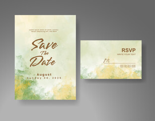 Wedding invitation with Abstract splashed watercolor background