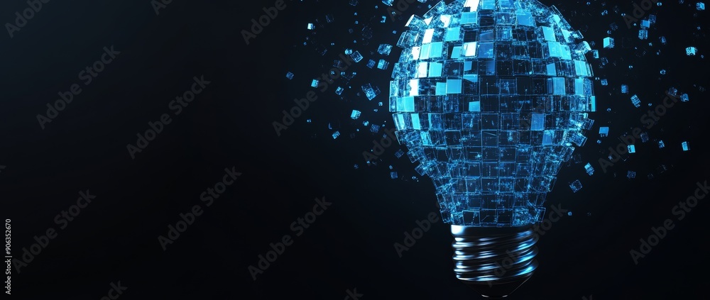 Poster abstract backgrounds with creative idea light bulb cube square touch technology concept innovation f