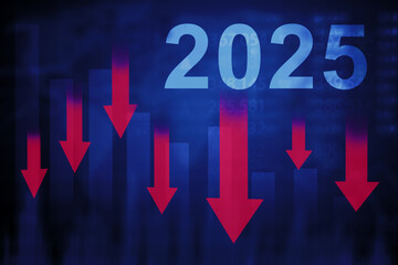 Red downtrend arrows with 2025 number