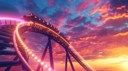 Obraz premium Roller Coaster Ride at Sunset