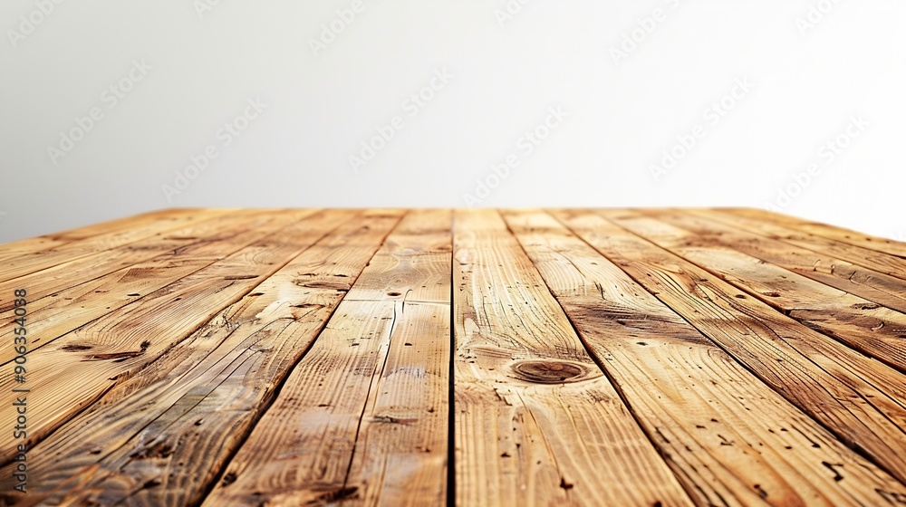 Poster empty light wooden table isolated on white : generative ai