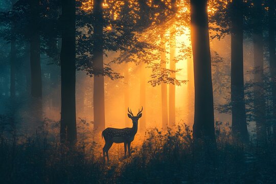 deer in the sunset in junggle