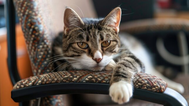 a cat lies on a chair with an insolent look cat on an office chair the cat took the owner s place
