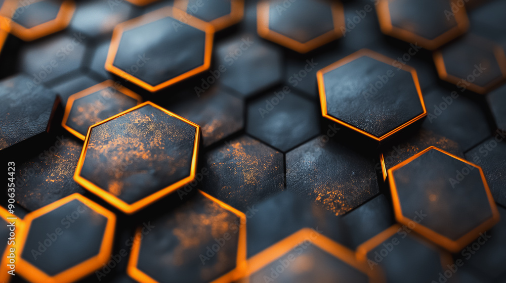 Sticker a close up of a black and orange hexagonal pattern
