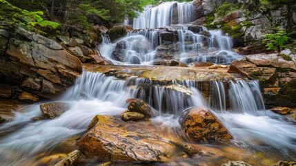 Fototapeta premium Avalanche Falls a beautiful New Hampshire waterfall flows at the top of The Flume Gorge in Franconia Notch State Park