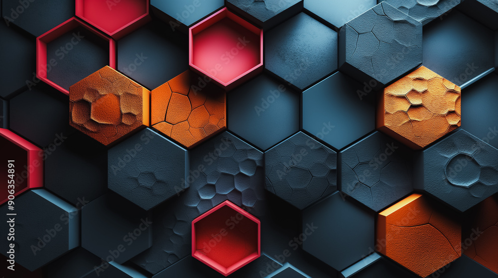 Poster a colorful abstract pattern of hexagons and squares