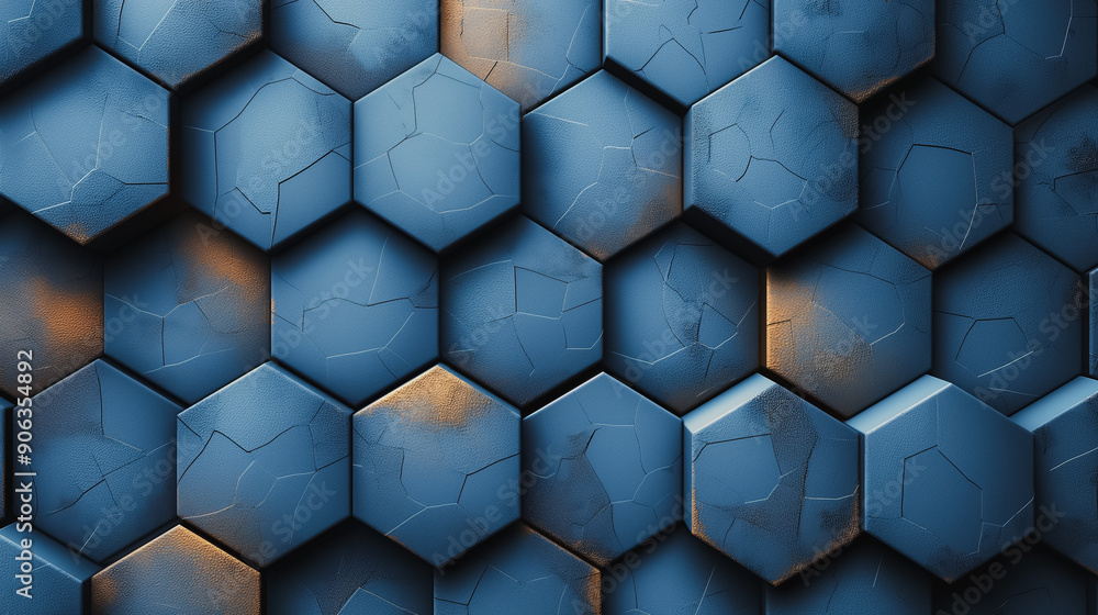 Aufkleber a blue and gray pattern of hexagons with a rough texture