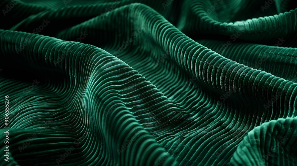 Poster dark green corduroy fabric texture used as background emerald color panne fabric background of soft 