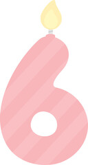 Pastel pattern number shaped candles for kids. Number six.