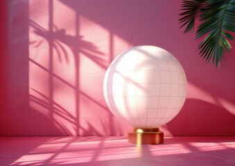 Pink Wall Minimalist Sphere with Palm Tree Shadow