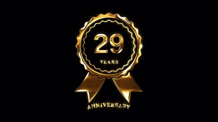 29th Anniversary Celebration. Happy 29 Years Anniversary Animation in Gold Color on the Transparent Background, Alpha Channel. Great for greetings, celebrations, events, and gifts.