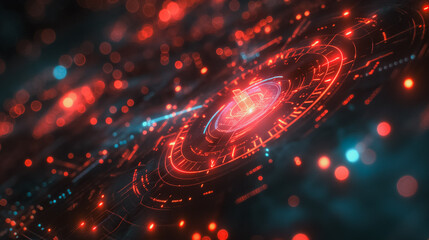 A close up of a red circle with a black background