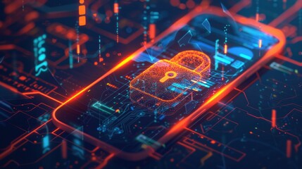Cyber Security: Smartphone with Padlock Illustration