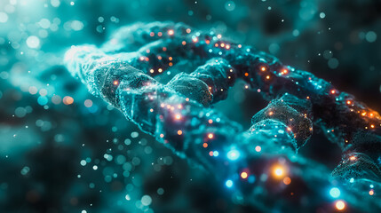 Medical science research depiction with DNA molecule structure, focusing on genetic biotechnology and human genome cell analysis.