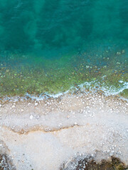 Aerial landscape. Top view of the sea, coast and trees, Adriatic coast of Croatia. drone view birdseye of a beach.