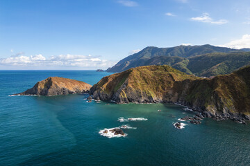 Fototapeta premium Aerial view of Land tied islands located at Suao township, Yilan county, Taiwan