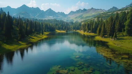 Fototapeta premium Stunning Mountain Lake with Pine Forest